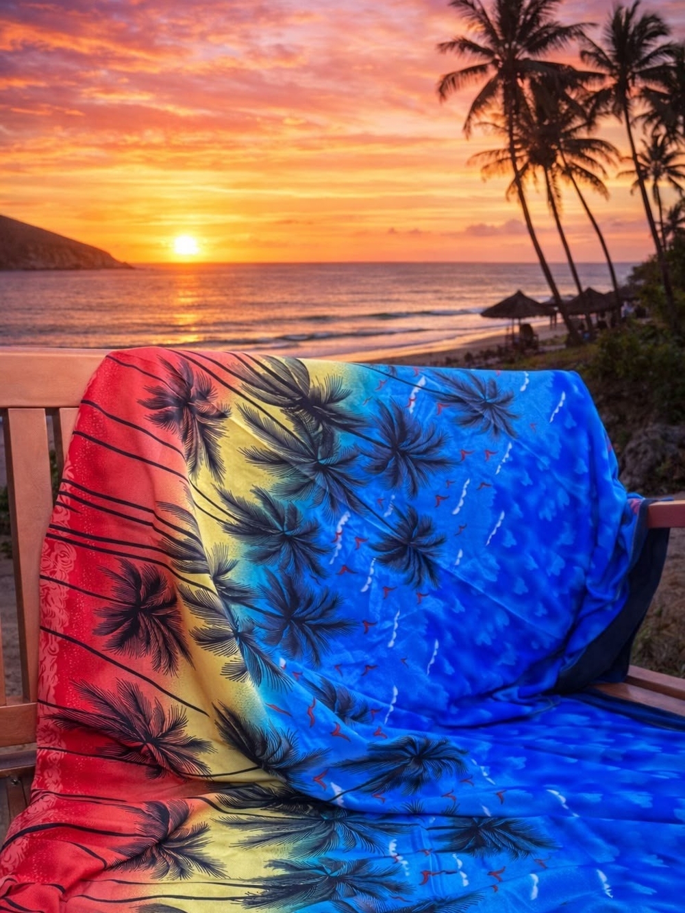 Vibrant Tropical Ombre Beach Towel - Blue/Yellow/Red